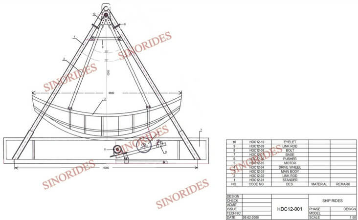 Sinorides 8p Pirate Ship Ride dessin technique